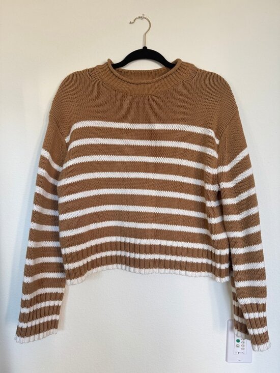 J. Crew Sweaters - J.Crew Striped Cropped Knit Sweater Tan White — Size S